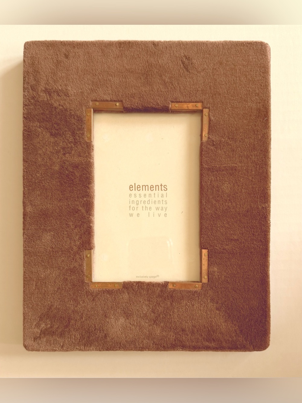 Brown Velvet Copper Accent Photo Frame Sz7.5x9.5” (5 3/8x3 3/8” Image) Hang/Desk